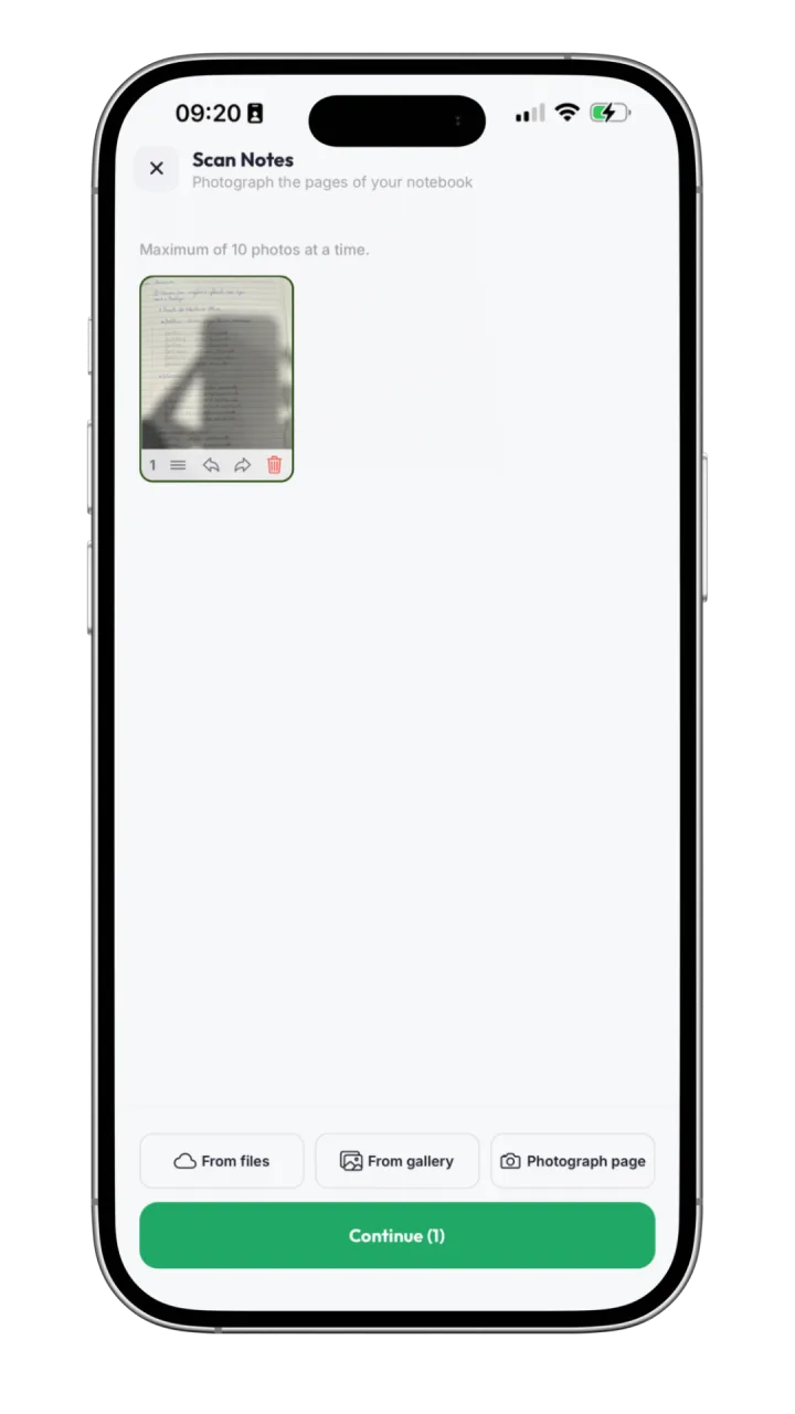 Scanning notebook pages with the camera in the Katav app