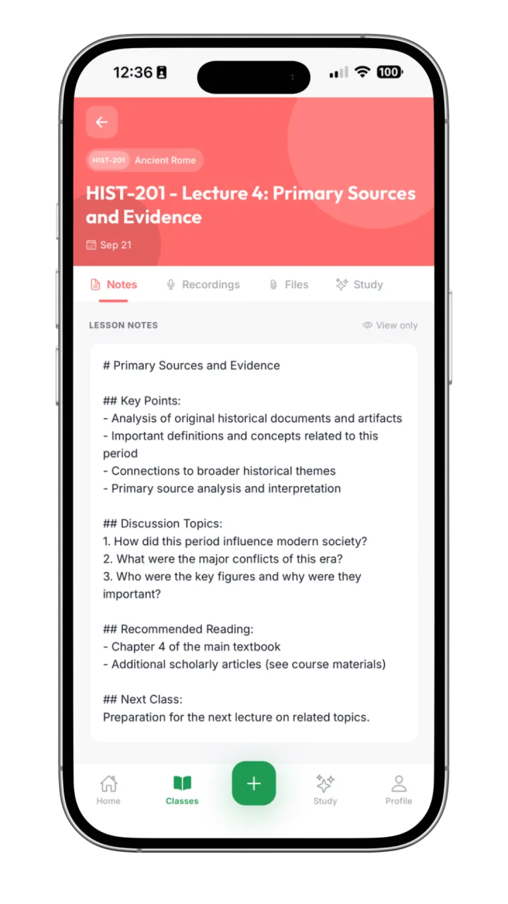Lesson notes open in the Katav app during a class