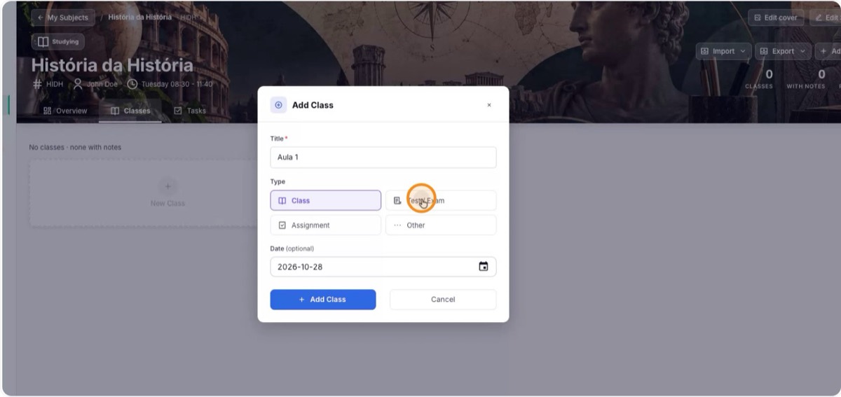 Set the title, type and date