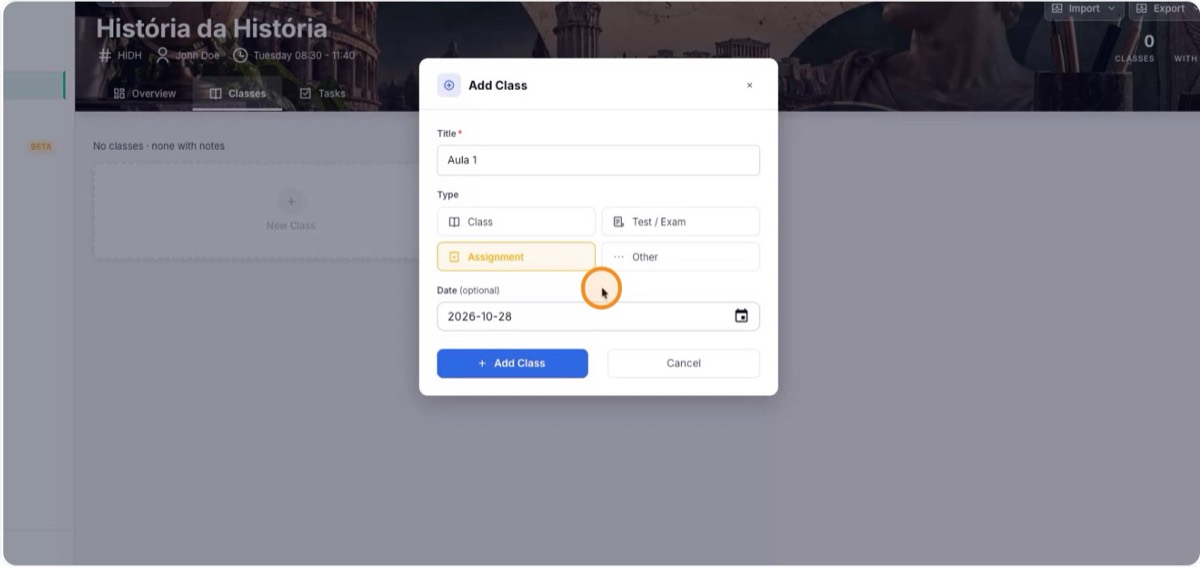 Set the title, type and date