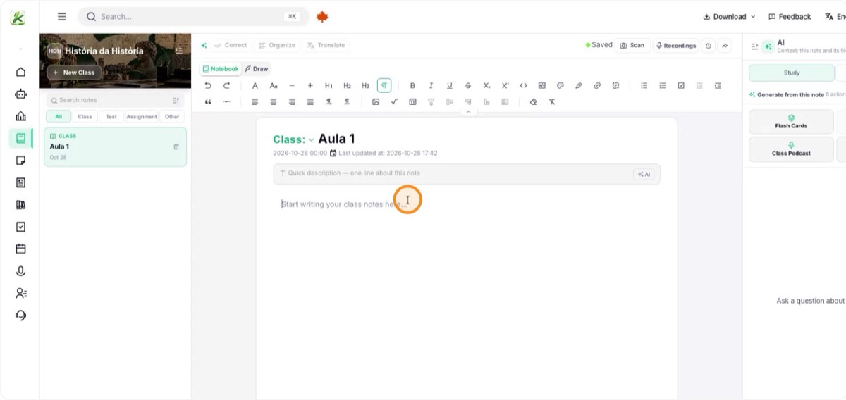 Take notes and generate an AI summary