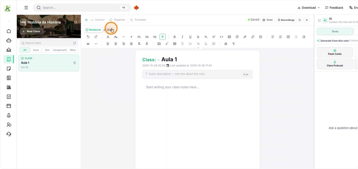 Use drawing mode and scan your notebook