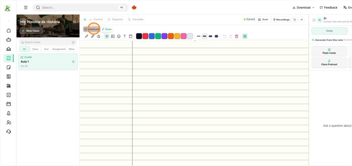 Use drawing mode and scan your notebook