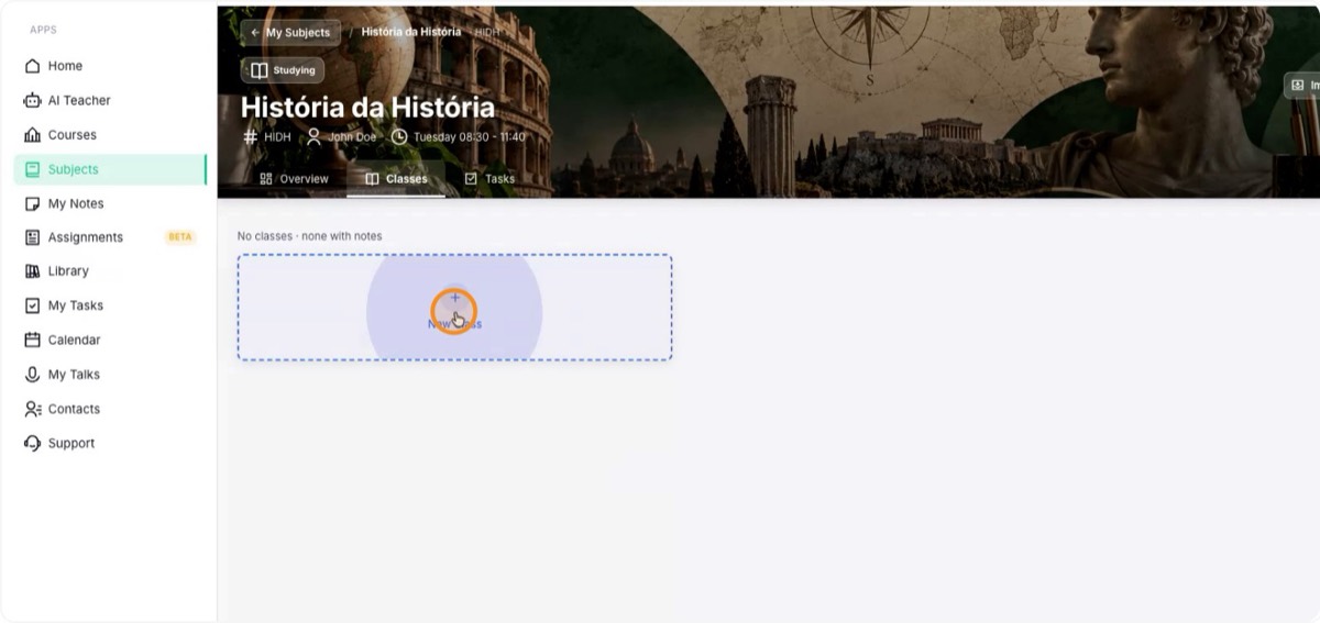 Or create it from the subject’s Classes tab