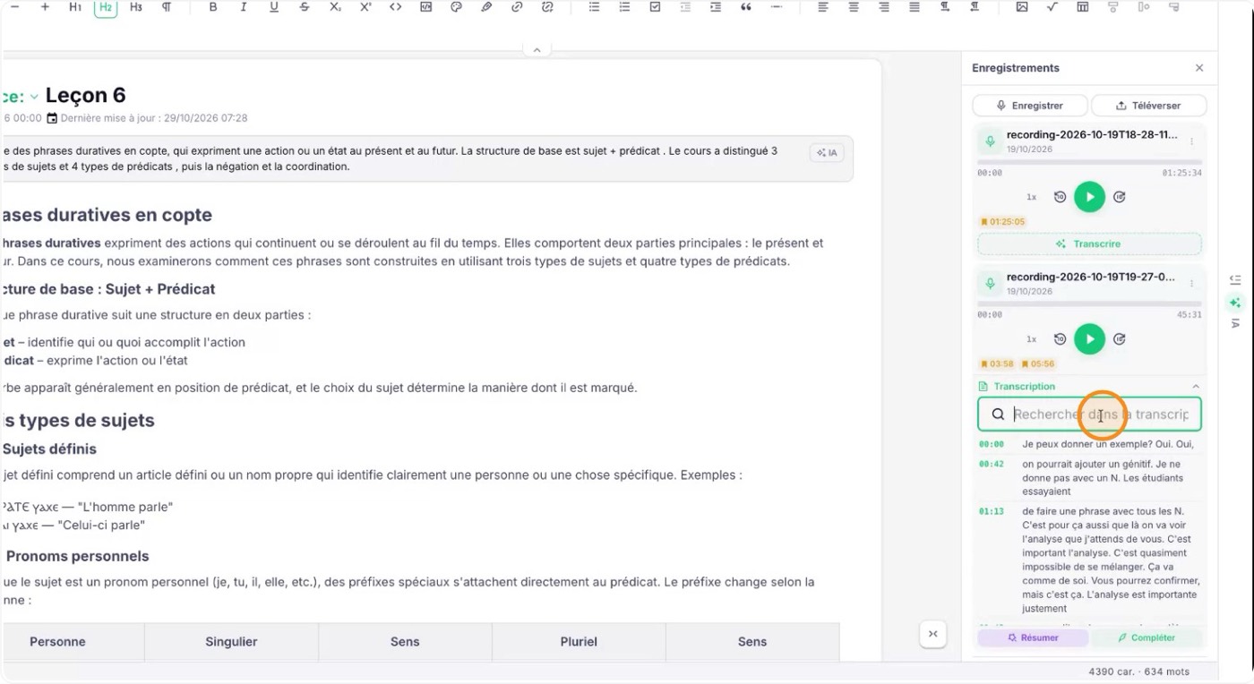 Busca y resume la transcripción