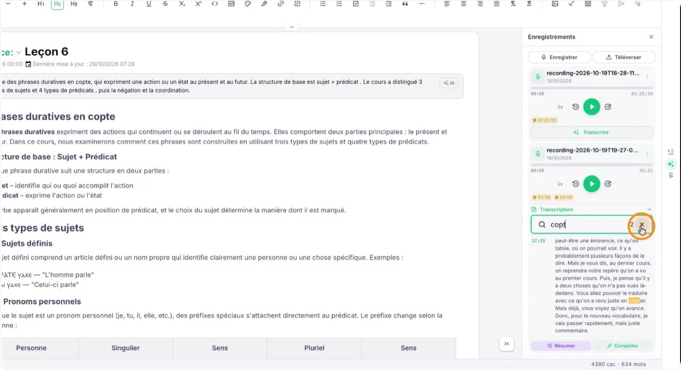 Busca y resume la transcripción